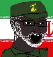 black_skin clothes country flag glasses hat iran iranian islamic_revolutionary_guard_corps judaism large_nose military open_mouth soyjak stubble variant:classic_soyjak // 988x1053 // 359.6KB