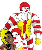 3soyjaks black_skin blush buff closed_mouth clothes earring glasses glove hair holding_object kanye_west makeup mcdonalds necklace necktie nose_piercing open_mouth painted_nails red_hair ronald_mcdonald smile smug soyjak tshirt variant:cobson // 1925x2264 // 650.9KB