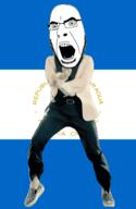 angry animated country dance flag full_body gangnam_style glasses irl nicaragua open_mouth soyjak spanish_text stubble variant:cobson // 300x460 // 501.5KB