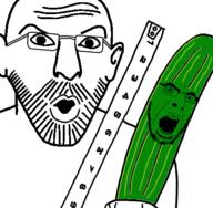 angry beard ear food glasses green_skin measure open_mouth pickle pickle_rick ruler soyjak stubble thrembo variant:56jak variant:cobson vegetable // 426x417 // 52.2KB