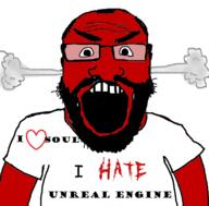 angry balding beard clothes fume glasses hair heart i_hate i_love open_mouth red_face red_skin soul_engine soyjak tshirt unreal_engine variant:science_lover // 800x789 // 192.1KB