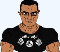 brown_skin dark_hair dark_shirt flag:isis iraq isis islam islamic_state meta:tagme subvariant:muscular_chud sunni syria variant:chudjak // 1059x929 // 80.0KB