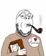 arm badge clothes glasses grey_hair hair hand holding_object i_love karl_ludwig_von_haller monarchy nigel_carlsbad pipe round_glasses smile smoke smoking soyjak stubble subvariant:wholesome_soyjak sweater twitter variant:gapejak // 560x680 // 46.8KB