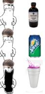 3soyjaks arm bottle brown_hair can closed_mouth cough_medicine cup forwn glasses hand holding_object lean meme mulatto_perm open_mouth soda soyjak sprite stretched_chin stretched_mouth stubble variant:sprokejak zoomer // 479x1000 // 250.7KB