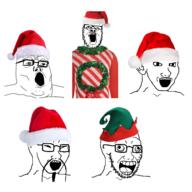5soyjaks christmas clothes ear glasses multiple_soyjaks mustache open_mouth santa santa_hat stubble variant:a24_slowburn_soyjak variant:soyak variant:tony_soprano_soyjak // 2400x2400 // 2.1MB