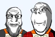 2soyjaks are_you_soying_what_im_soying closed_mouth clothes evil glasses grin looking_at_each_other ominous redneck smile soyjak stubble variant:gapejak variant:markiplier_soyjak // 1200x800 // 91.8KB