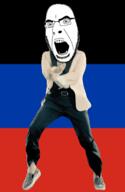 angry animated country dance donetsk flag full_body gangnam_style glasses irl open_mouth soyjak stubble variant:cobson // 300x460 // 501.4KB