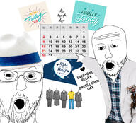arm calendar casual_bussines clothes dress_down_day friday glasses hand hat jacket motivational necktie open_mouth pointing soyjak stubble suit text variant:two_pointing_soyjaks wagie // 1836x1664 // 777.8KB