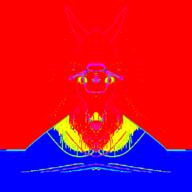 angry animated colorful devil glasses horn mirrored monster mustache open_mouth pentagram red_skin satanism soyjak star stubble variant:feraljak yellow_teeth // 640x640 // 1.2MB