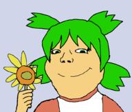 4chan anime child female green_eyes green_hair hair happy loli smile soyjak sunflower yotsoyba // 1012x861 // 46.2KB