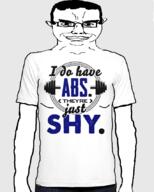 arm closed_mouth clothes ear fit_(4chan) glasses hair smile soyjak subvariant:chudjak_front text tshirt variant:chudjak // 683x854 // 208.6KB