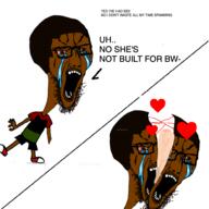 arm bloodshot_eyes brown_skin buck_breaking bwc clothes flag full_body glasses hair hand heart leg nigger open_mouth pan_african penis redraw soyjak stubble text tshirt variant:classic_soyjak white_skin // 1000x1000 // 353.2KB