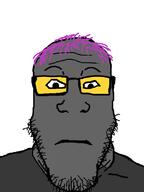closed_mouth glasses grey_skin hair lolkek neutral purple_hair soot_colors soyjak stubble tranny variant:markiplier_soyjak // 600x800 // 88.6KB