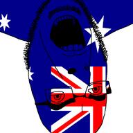 angry australia country cross flag glasses open_mouth soyjak star stubble upside_down variant:cobson // 721x720 // 44.9KB