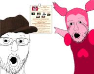 2soyjaks andy_sixx arm b_(4chan) cartoon cartoon_network clothes courage_the_cowardly_dog glasses hand hat logposter open_mouth pink_hair pink_skin pointing soyjak spinel_(steven_universe) steven_universe stubble text variant:two_pointing_soyjaks // 3612x2832 // 1.9MB