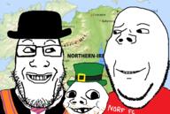 are_you_soying_what_im_soying baby bowler deformed glasses ireland leprechaun looking_at_each_other norf_fc northern_ireland orange_order orangeman soyjak subvariant:nathaniel subvariant:wholesome_soyjak variant:gapejak variant:markiplier_soyjak // 1182x796 // 683.5KB