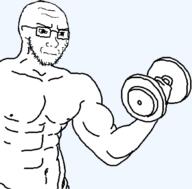 arm buff closed_mouth concerned fit_(4chan) glasses hand holding_object nipple soyjak stubble variant:classic_soyjak weightlifting // 505x496 // 57.0KB