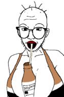 balding bottle bra breasts clothes drinking drinking_straw ear female glasses hair huge_breasts open_mouth soy soylent stubble variant:unknown // 512x778 // 30.4KB