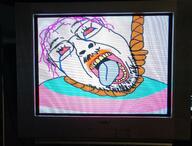 bloodshot_eyes crt crying g_(4chan) hair irl mustache open_mouth purple_hair retro rope sony soyjak suicide technology television tongue tranny trinitron tv_(4chan) variant:bernd // 3600x2735 // 3.3MB