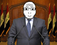 Haider_al-Abadi bald clothes flag flag:iraq glasses happy iraq iraqi irl microphone president redraw smile soyjak stubble subvariant:lawrence variant:markiplier_soyjak // 1125x883 // 223.9KB