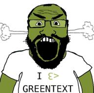 4chan angry arm beard clothes fume glasses green_skin greentext i_love open_mouth soyjak text tshirt variant:science_lover // 800x789 // 30.2KB