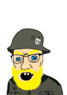 angry beard blue_eyes buck_teeth clothes glasses helmet military nazism open_mouth schutzstaffel soyjak subvariant:tetojak swastika variant:feraljak white_skin yellow_beard yellow_eyebrows // 580x816 // 15.8KB