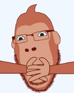 animal arm brown_skin closed_mouth emoticon grin hand monkey no_mouth smile smirk smug soyjak variant:cobson // 721x906 // 29.1KB