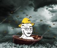 bbc bee bee_bee_sea boat bug clothes cloud fishing glasses hat irl_background scared sea soyjak storm stubble variant:classic_soyjak water watermark // 1023x869 // 814.8KB
