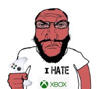 angry beard controller glasses hair holding_object i_hate logo microsoft punisher_face red_skin soyjak text variant:science_lover video_game xbox // 1017x935 // 88.3KB