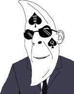 bbc clothes ear glasses moonman necktie queen_of_spades smile soyjak suit sunglasses tattoo variant:cobson // 926x1160 // 38.5KB