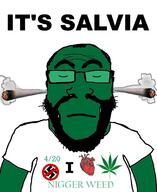 420 beard closed_eyes closed_mouth clothes drugs glasses green_skin hair i_love its_over nazism nigger nigger_weed smoke soyjak swastika text tshirt variant:science_lover weed // 800x980 // 226.7KB
