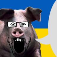 animal country flag glasses irl open_mouth pig soyjak speech_bubble speech_bubble_empty stubble ukraine variant:markiplier_soyjak // 720x720 // 359.6KB