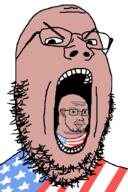 2soyjaks amerimutt angry country flag glasses open_mouth soyjak stubble subvariant:duzjak united_states variant:classic_soyjak variant:gapejak vore white_skin // 600x900 // 22.6KB