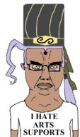angry brown_skin chen_gong closed_mouth clothes ear fate_grand_order glasses hair hat i_hate purple_hair subvariant:chudjak_front text tshirt variant:chudjak yellow_eyes // 655x1111 // 106.0KB