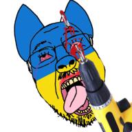 animal animal_abuse blood bloodshot_eyes country crying drill ear flag glasses oink open_mouth pig soyjak stubble tongue torture ukraine variant:bernd yellow_teeth // 800x800 // 520.4KB