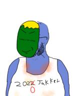 blue_skin discord glasses green_anon green_skin horn mask qa_(4chan) smug soyjak stain stubble text variant:soyak yellow_hair // 1600x2100 // 487.2KB