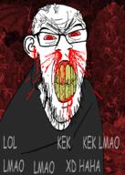 blood clenched_teeth glasses hell hoodie lol_kek_kek_lmao_lmao_lmao_xd_haha mustache soyjak stubble text variant:feraljak // 750x1050 // 265.0KB