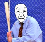arm baseball clothes downs_syndrome fence george_costanza half_open_mouth hand holding_object implying irl meme necktie retard soyjak variant:el_perro_rabioso // 394x370 // 245.0KB