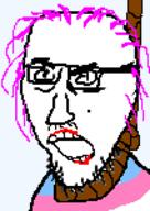 glasses hair hanging mustache open_mouth pink_hair rope soyjak stubble suicide tranny variant:stjak // 106x150 // 3.1KB