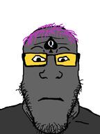 bbc closed_mouth glasses grey_skin hair lolkek neutral purple_hair queen_of_spades soot_colors soyjak stubble tattoo tranny variant:markiplier_soyjak // 600x800 // 92.0KB