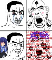 2soyjaks angry anime bbc bernkastel bloodshot_eyes clenched_teeth closed_mouth crying ear glasses hair hand holding_object nazism nose_piercing open_mouth painted_nails pen purple_hair queen_of_spades smile smug soyjak stubble swastika tattoo text twp umineko variant:chudjak variant:cobson video_game // 1449x1656 // 391.3KB