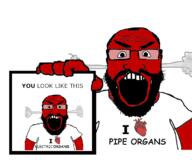 2soyjaks angry arm beard clothes fume glasses hair holding_object i_love instrument open_mouth pipe_organs red_skin smoke soyjak text tshirt variant:science_lover // 688x572 // 96.7KB