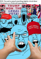 angry authright blue_skin brainlet capitol_hill christianity donald_trump first_person flag glasses looking_at_you maga meme nose_piercing pointing pointing_at_viewer political_compass pov reddit_moment riot text united_states variant:feraljak variant:gapejak variant:markiplier_soyjak variant:tony_soprano_soyjak // 1500x2143 // 2.1MB