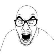 angry bald glasses looking_at_you moustache open_mouth soyjak stubble template variant:slitherjak // 1024x1024 // 41.0KB