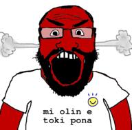 angry arm beard clothes conlang fume glasses i_love linguistics open_mouth red soyjak text toki_pona tshirt variant:science_lover // 800x789 // 2.4MB
