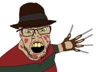 a_nightmare_on_elm_street angry arm blood claws clothes fedora freddy_krueger glasses glove green_eyes halloween hand hat movie mustache open_mouth soyjak stubble tv_(4chan) variant:feraljak white_skin yellow_teeth // 2000x1500 // 216.9KB