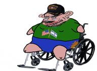 afghanistan amerimutt amputee angry arm bloodshot_eyes brown_skin cap clothes country cripple crying ear fat flag full_body glasses green_shirt gynaecomastia hat israel large_ear looking_to_the_left open_mouth poop shorts soyjak star star_of_david stubble teeth text tshirt united_states variant:soyak veteran wheel wheelchair // 707x514 // 292.1KB