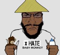 angry asian baby baby_monkey_torture beard bottle brown_skin ear frown fur i_hate milk monkey punisher_face straw_hat tail text variant:chudjak variant:science_lover // 1017x935 // 349.9KB