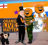 baby beard black_lives_matter britain british cartoon clothes england family_guy flag full_body glasses kris_kane monocle nazism no_nose northern northern_ireland open_mouth orange_skin orangeman peter_griffin schutzstaffel scotland sect sectarian smile soy_parody soyjak stubble suit teeth text top_hat variant:unknown // 1080x1021 // 182.0KB