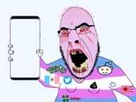 4chan balding blood bloodshot_eyes flag:transgender_pride_flag foaming_mouth glasses holding_object japan mexico phone pink_skin queen_of_spades reddit rule34 star_of_david stubble troon twitter variant:cobson yellow_teeth // 1075x807 // 106.6KB